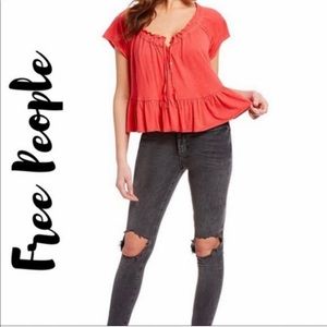 NWT Free People Charlie Coral Ruffle Crop Top XS